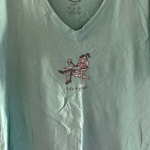 EUC Life Is Good Aqua V-Neck Tee with Relaxed Graphic Size-XXL